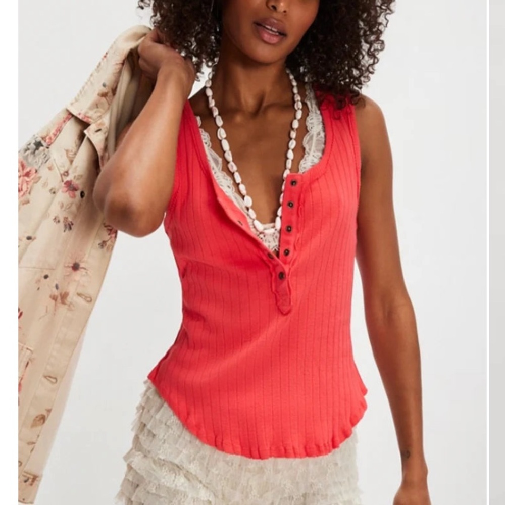 NWT!!! Free People Bryson Henley Tank Red - Picture 1 of 2